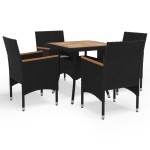 vidaXL Set mobilier grădină, 5 piese, negru, poliratan și lemn masiv. vidaXL Set mobilier grădină, 5 piese, negru, poliratan și lemn masiv.