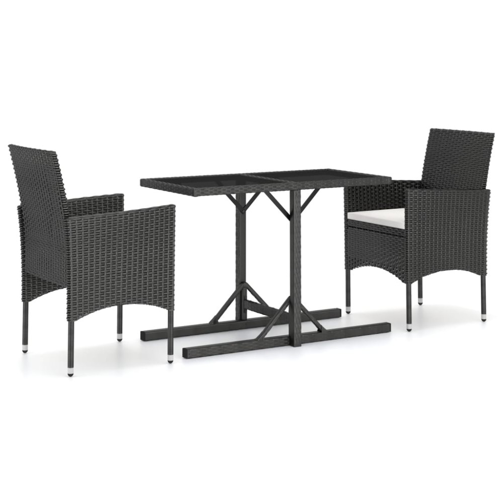 vidaXL Set mobilier grădină, 5 piese, negru, poliratan/sticlă tratată