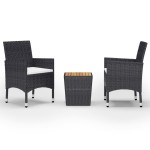 vidaXL Set bistro de grădină, 3 piese, negru, poliratan și lemn masiv vidaXL Set bistro de grădină, 3 piese, negru, poliratan și lemn masiv