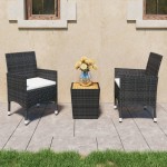 vidaXL Set bistro de grădină, 3 piese, negru, poliratan și lemn masiv vidaXL Set bistro de grădină, 3 piese, negru, poliratan și lemn masiv