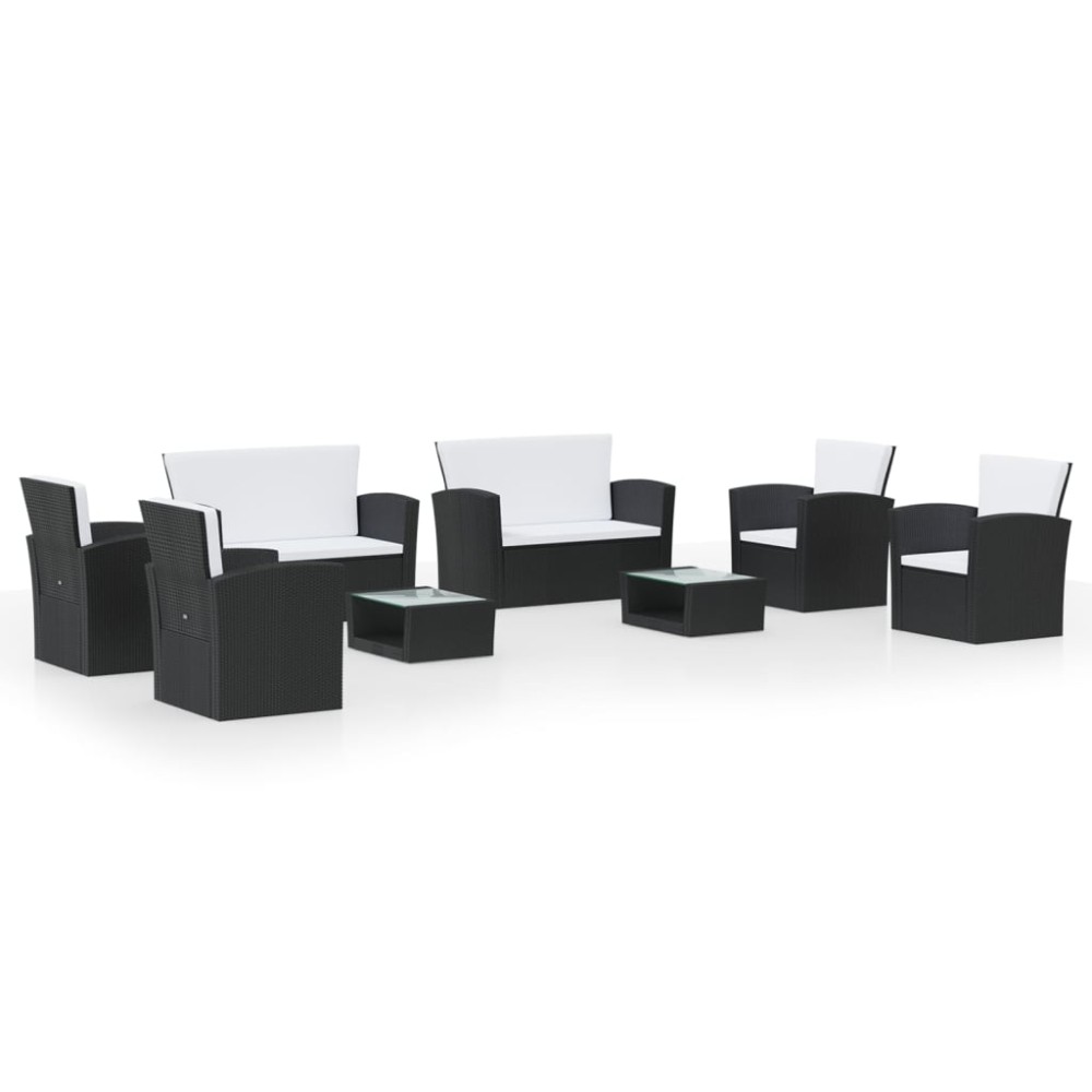 vidaXL Set mobilier de grădină cu perne, 8 piese, negru, poliratan