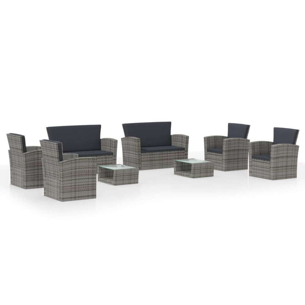 vidaXL Set mobilier de grădină cu perne, 8 piese, gri, poliratan