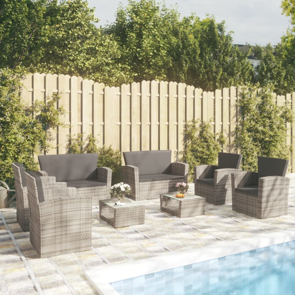 vidaXL Set mobilier de grădină cu perne, 8 piese, gri, poliratan