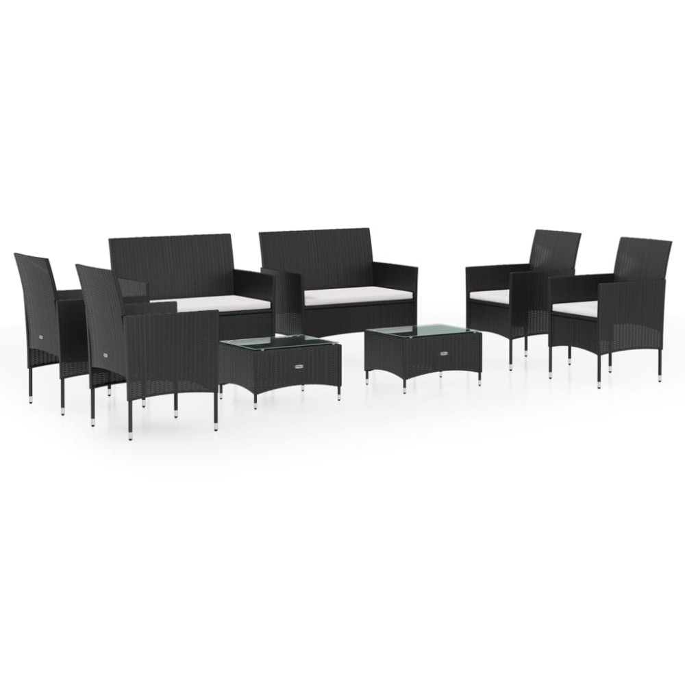 vidaXL Set mobilier de grădină cu perne, 8 piese, negru, poliratan