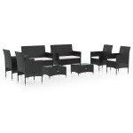 vidaXL Set mobilier de grădină cu perne, 8 piese, negru, poliratan vidaXL Set mobilier de grădină cu perne, 8 piese, negru, poliratan