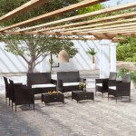 vidaXL Set mobilier de grădină cu perne, 8 piese, negru, poliratan vidaXL Set mobilier de grădină cu perne, 8 piese, negru, poliratan