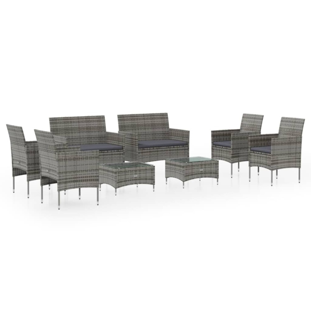 vidaXL Set mobilier de grădină cu perne, 8 piese, gri, poliratan