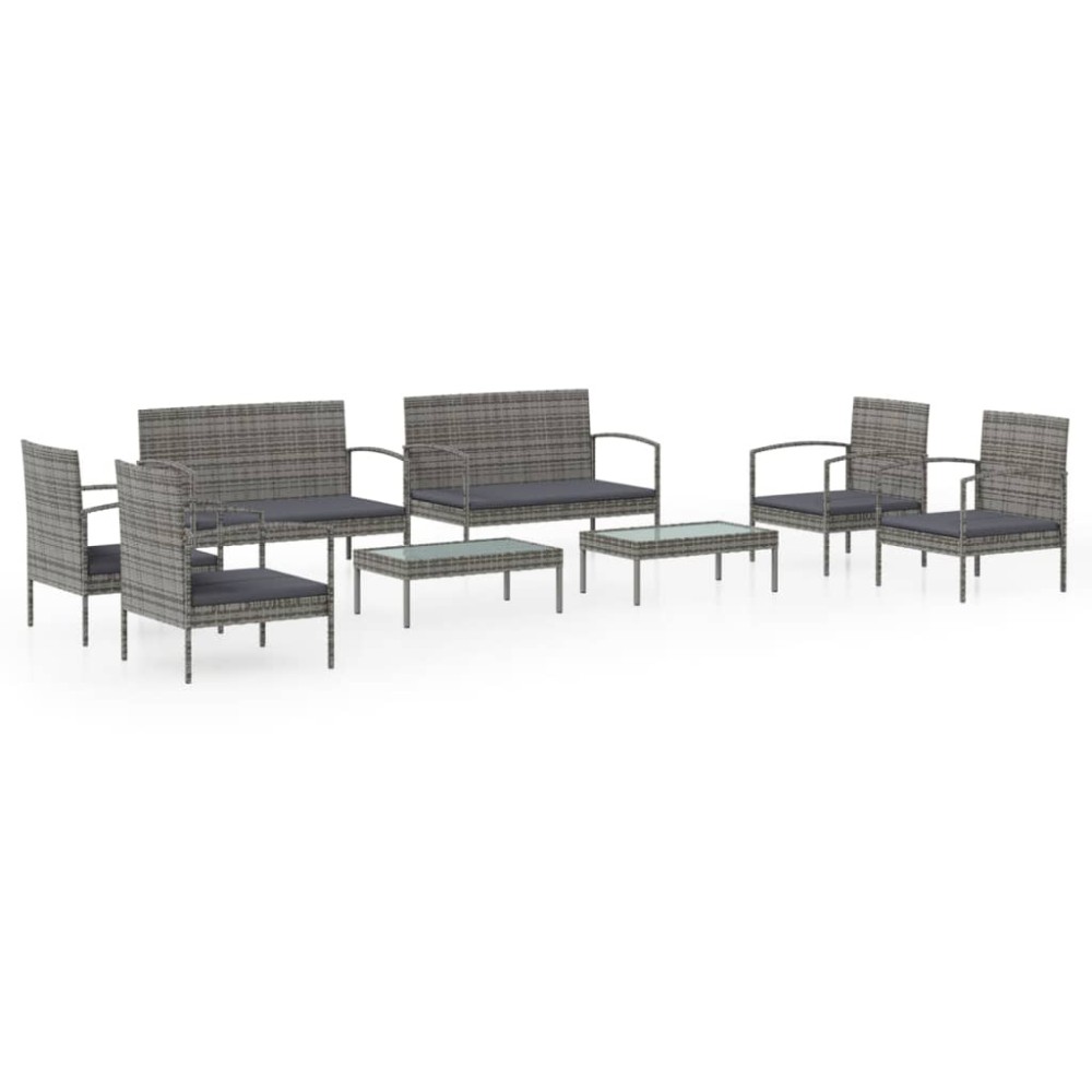 vidaXL Set mobilier de grădină cu perne, 8 piese, gri, poliratan
