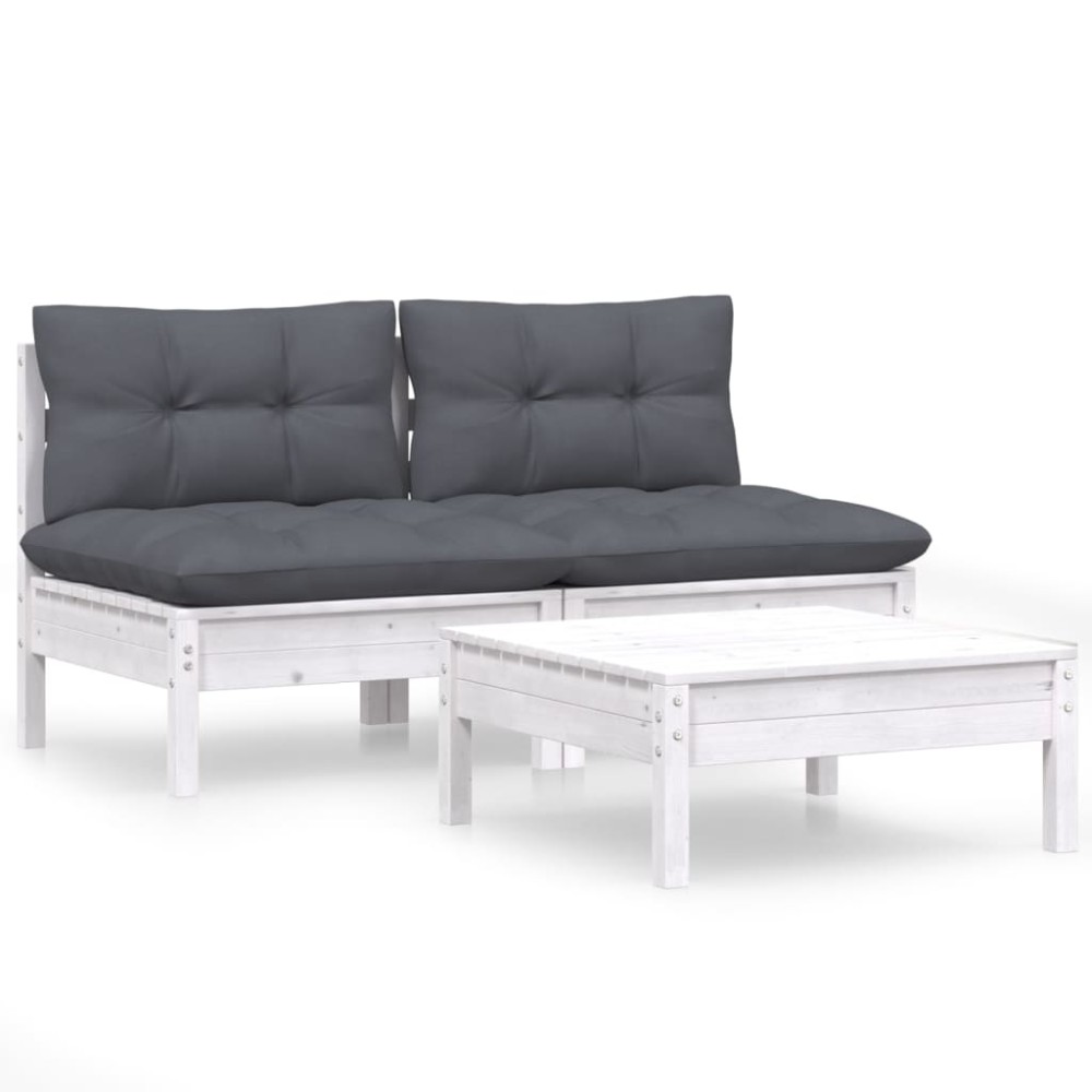 vidaXL Set mobilier grădină cu perne, antracit, 3 piese, lemn de pin
