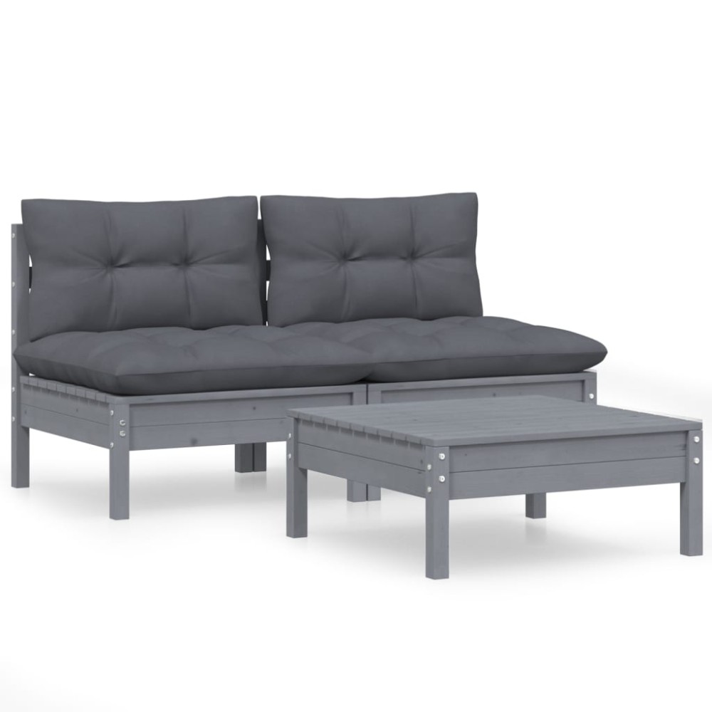 vidaXL Set mobilier grădină cu perne antracit, 3 piese, lemn de pin