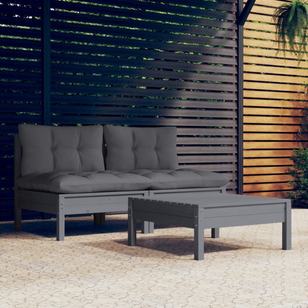 vidaXL Set mobilier grădină cu perne antracit, 3 piese, lemn de pin