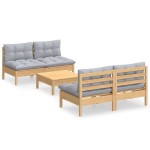 vidaXL Set mobilier grădină cu perne gri, 5 piese, lemn masiv de pin vidaXL Set mobilier grădină cu perne gri, 5 piese, lemn masiv de pin