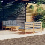 vidaXL Set mobilier grădină cu perne gri, 5 piese, lemn masiv de pin vidaXL Set mobilier grădină cu perne gri, 5 piese, lemn masiv de pin