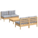vidaXL Set mobilier grădină cu perne gri, 5 piese, lemn masiv de pin vidaXL Set mobilier grădină cu perne gri, 5 piese, lemn masiv de pin
