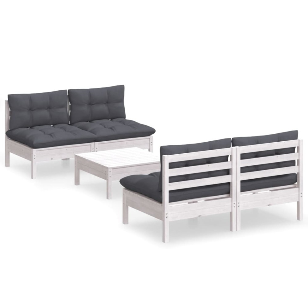 vidaXL Set mobilier grădină cu perne antracit, 5 piese, lemn de pin