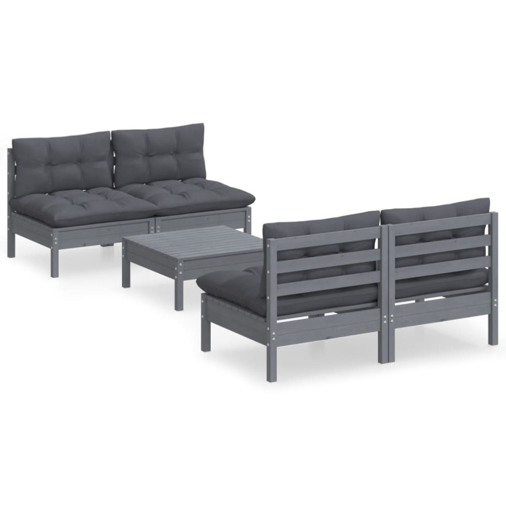 vidaXL Set mobilier grădină cu perne antracit, 5 piese, lemn de pin