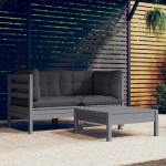 vidaXL Set mobilier grădină cu perne, antracit, 3 piese, lemn de pin vidaXL Set mobilier grădină cu perne, antracit, 3 piese, lemn de pin