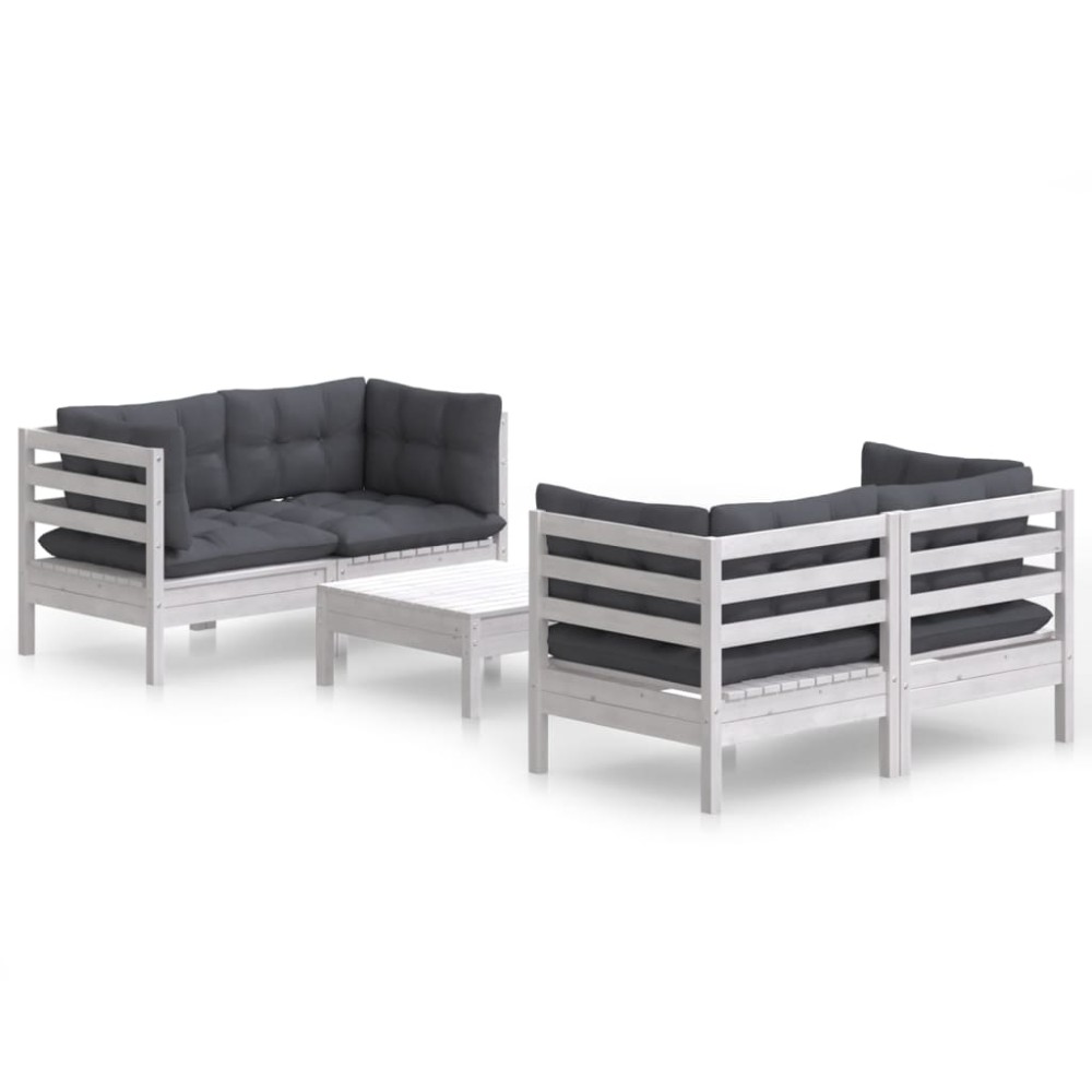 vidaXL Set mobilier grădină cu perne antracit, 5 piese, lemn de pin