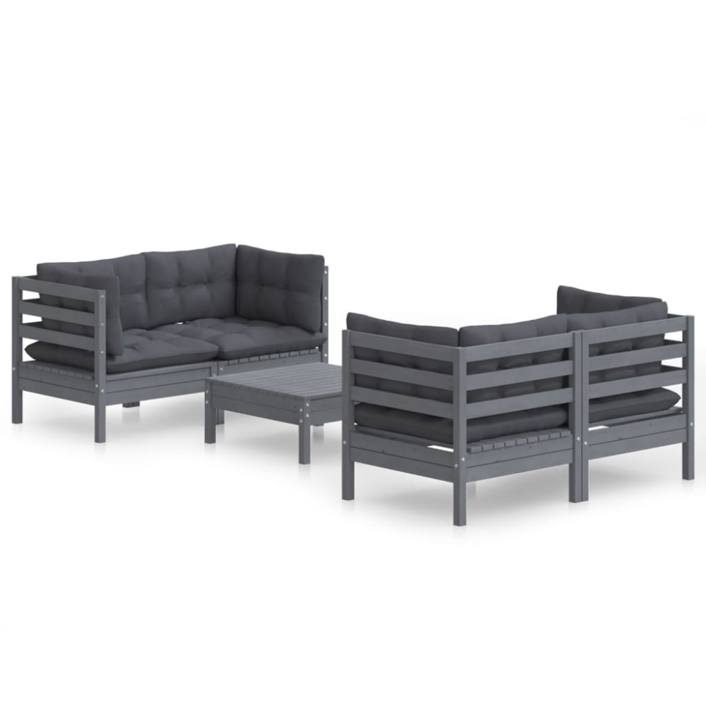 vidaXL Set mobilier grădină cu perne antracit, 5 piese, lemn de pin