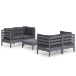 vidaXL Set mobilier grădină cu perne antracit, 5 piese, lemn de pin