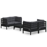 vidaXL Set mobilier grădină cu perne antracit, 5 piese, lemn de pin vidaXL Set mobilier grădină cu perne antracit, 5 piese, lemn de pin