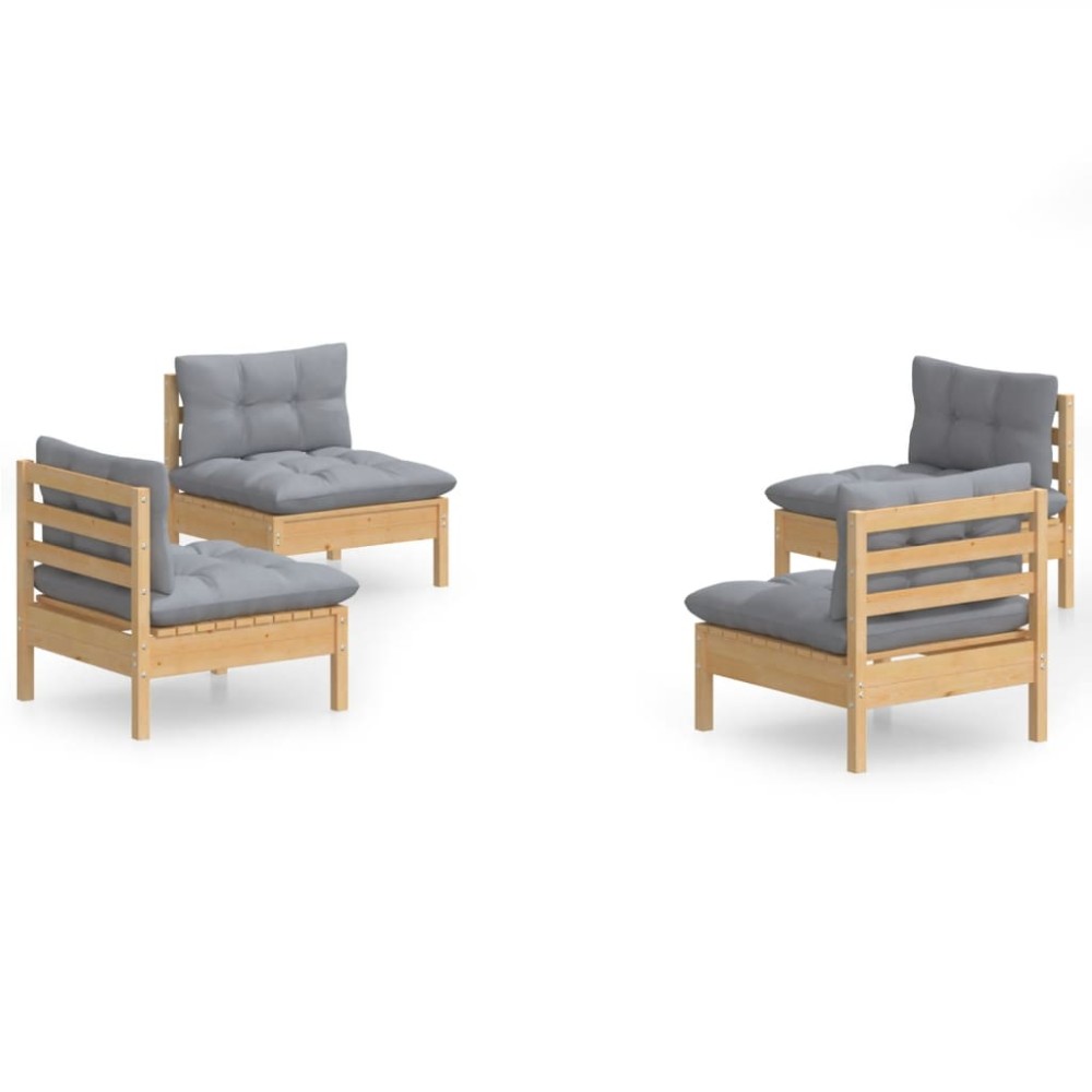 vidaXL Set mobilier grădină cu perne, 4 piese, gri, lemn de pin