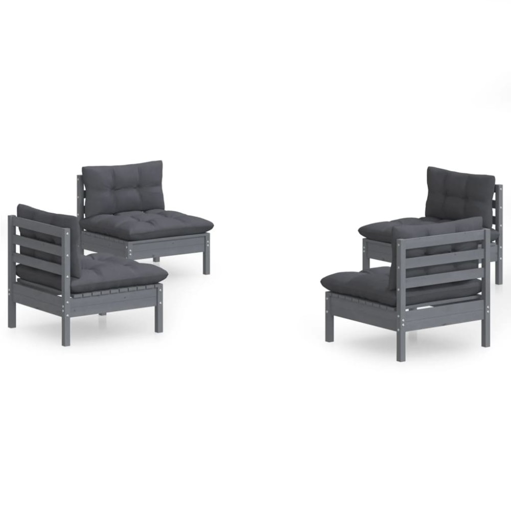 vidaXL Set mobilier grădină cu perne antracit, 4 piese, lemn de pin