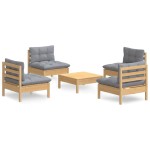 vidaXL Set mobilier grădină cu perne gri, 5 piese, lemn masiv de pin