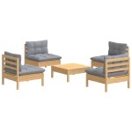 vidaXL Set mobilier grădină cu perne gri, 5 piese, lemn masiv de pin