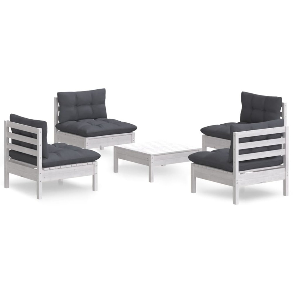 vidaXL Set mobilier grădină cu perne antracit, 5 piese, lemn de pin