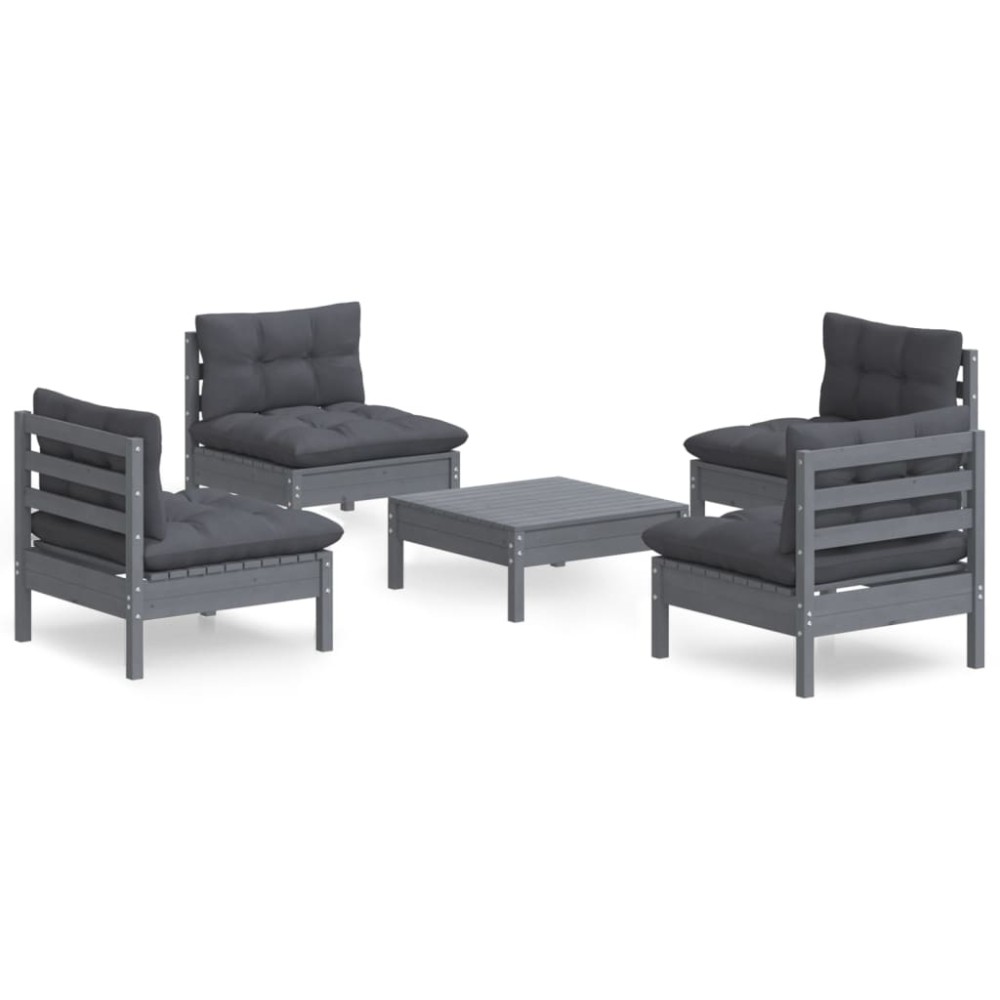 vidaXL Set mobilier grădină cu perne antracit, 5 piese, lemn de pin
