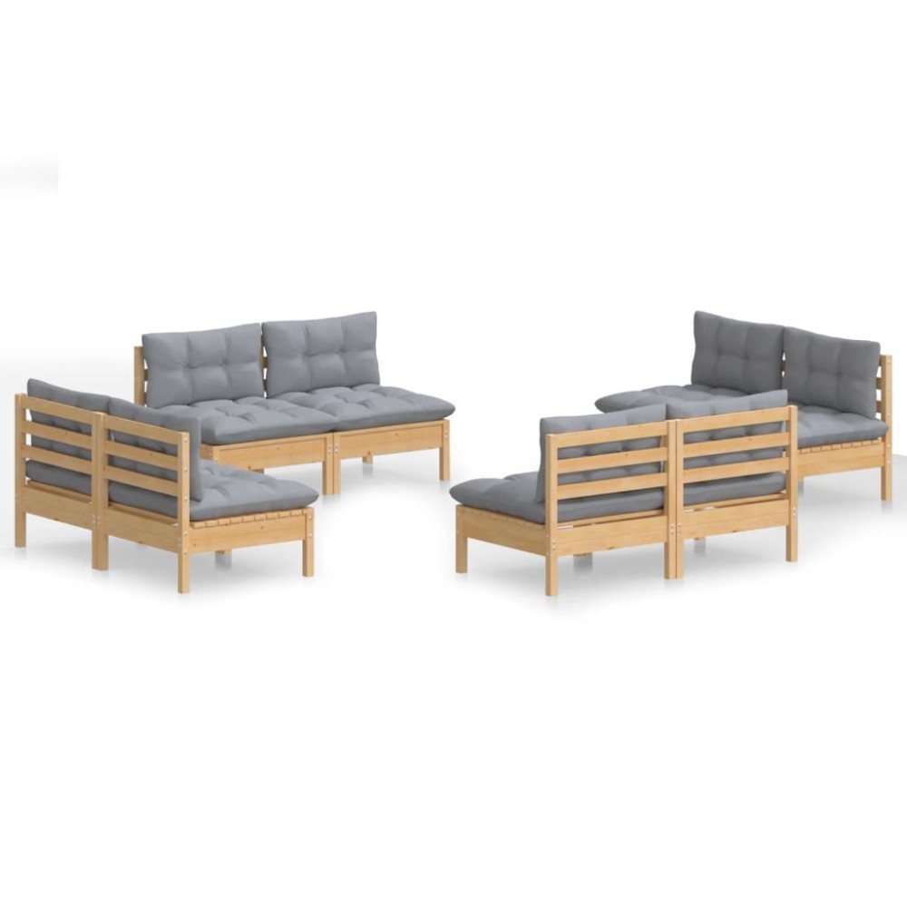 vidaXL Set mobilier de grădină cu perne, 8 piese, gri, lemn de pin