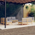 vidaXL Set mobilier de grădină cu perne, 8 piese, gri, lemn de pin vidaXL Set mobilier de grădină cu perne, 8 piese, gri, lemn de pin