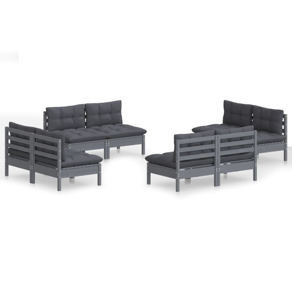 vidaXL Set mobilier de grădină cu perne, 8 piese, antracit, lemn pin