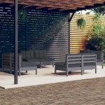 vidaXL Set mobilier de grădină cu perne, 8 piese, antracit, lemn pin vidaXL Set mobilier de grădină cu perne, 8 piese, antracit, lemn pin