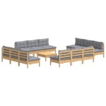 vidaXL Set mobilier grădină cu perne, 13 piese, gri, lemn de pin