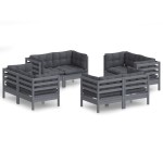 vidaXL Set mobilier de grădină cu perne, 8 piese, antracit, lemn pin vidaXL Set mobilier de grădină cu perne, 8 piese, antracit, lemn pin