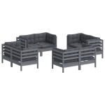 vidaXL Set mobilier de grădină cu perne, 8 piese, antracit, lemn pin vidaXL Set mobilier de grădină cu perne, 8 piese, antracit, lemn pin