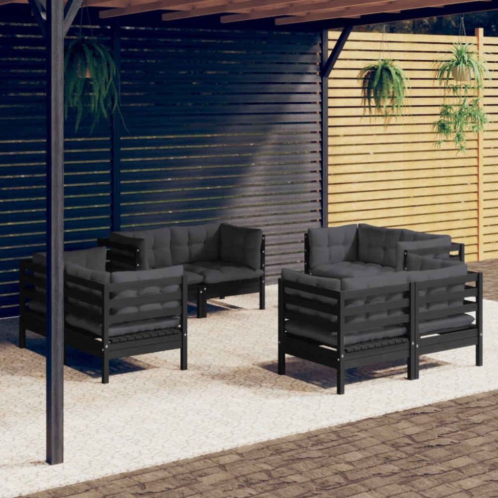 vidaXL Set mobilier de grădină cu perne, 8 piese, antracit, lemn pin
