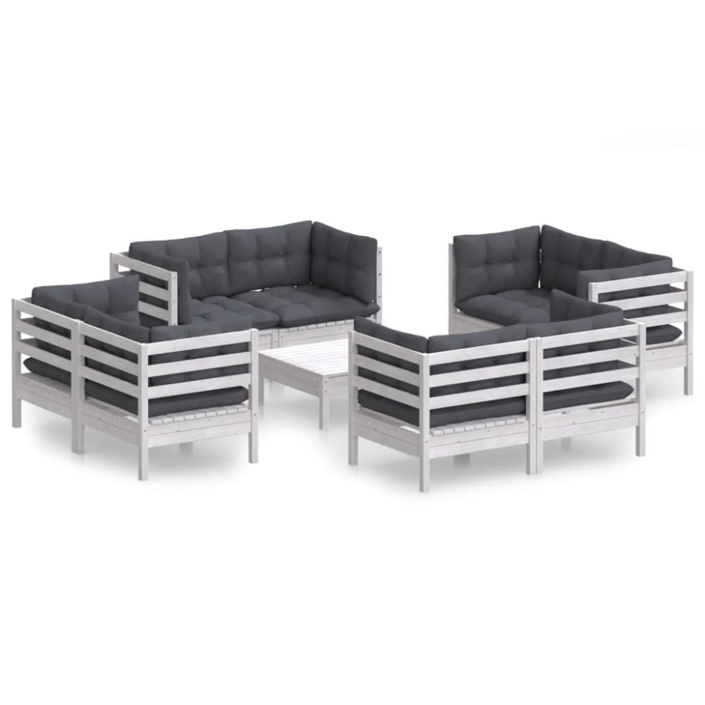 vidaXL Set mobilier de grădină cu perne, 9 piese, antracit, lemn pin