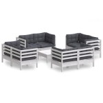 vidaXL Set mobilier de grădină cu perne, 9 piese, antracit, lemn pin vidaXL Set mobilier de grădină cu perne, 9 piese, antracit, lemn pin