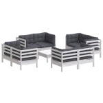 vidaXL Set mobilier de grădină cu perne, 9 piese, antracit, lemn pin vidaXL Set mobilier de grădină cu perne, 9 piese, antracit, lemn pin