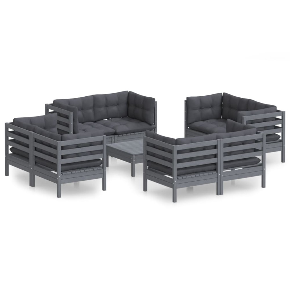 vidaXL Set mobilier de grădină cu perne, 9 piese, antracit, lemn pin