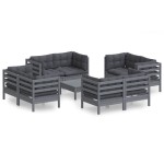 vidaXL Set mobilier de grădină cu perne, 9 piese, antracit, lemn pin vidaXL Set mobilier de grădină cu perne, 9 piese, antracit, lemn pin