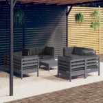 vidaXL Set mobilier de grădină cu perne, 9 piese, antracit, lemn pin vidaXL Set mobilier de grădină cu perne, 9 piese, antracit, lemn pin