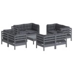 vidaXL Set mobilier de grădină cu perne, 9 piese, antracit, lemn pin vidaXL Set mobilier de grădină cu perne, 9 piese, antracit, lemn pin