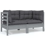 vidaXL Set mobilier de grădină cu perne, 9 piese, antracit, lemn pin vidaXL Set mobilier de grădină cu perne, 9 piese, antracit, lemn pin