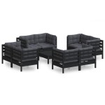 vidaXL Set mobilier de grădină cu perne, 9 piese, antracit, lemn pin vidaXL Set mobilier de grădină cu perne, 9 piese, antracit, lemn pin