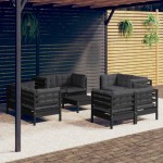 vidaXL Set mobilier de grădină cu perne, 9 piese, antracit, lemn pin vidaXL Set mobilier de grădină cu perne, 9 piese, antracit, lemn pin