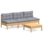 vidaXL Set mobilier grădină cu perne, 4 piese, gri, lemn de pin